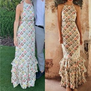 🆕 AGUA BENDITA Magnolia Magladena Floral Linen Maxi Dress Sz S